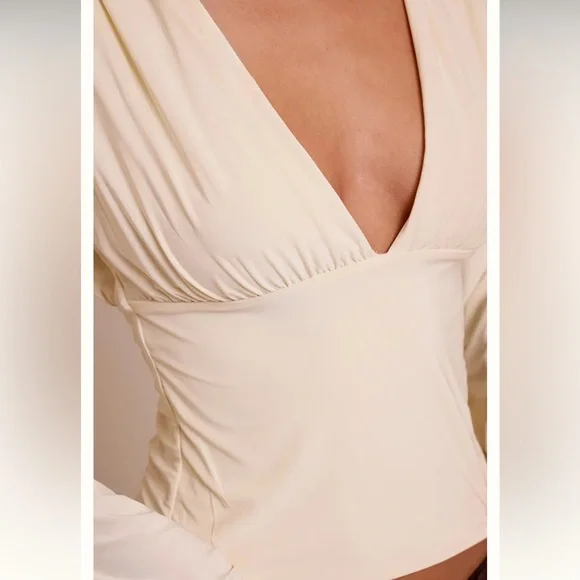 PLT Double Layer Slinky Drape Plunge Long Sleeve Top - Picture 4 of 5